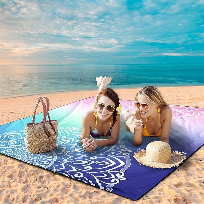 Beach Blanket Waterproof Sandproof Extra Large Beach Mat 79" X 83"/120"x108"for 1-8 Adults Quick Drying Durable Outdoor Picnic Mat for Beach Travel Camping Hiking