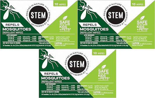 Stem Repels Mosquitoes: Mosquito Repellent Wipes with Botanical Extracts, 30 Count
