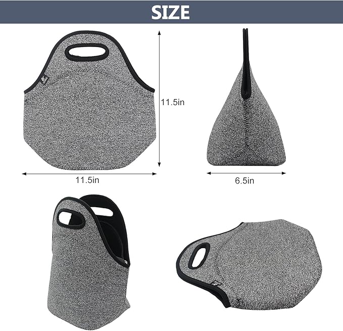 LOVAC Insulated Neoprene Lunch Bag for Men,Reusable Lunch Tote,Durable and Waterproof Lunch Bags,Soft and Lightweight (Black-Grey)