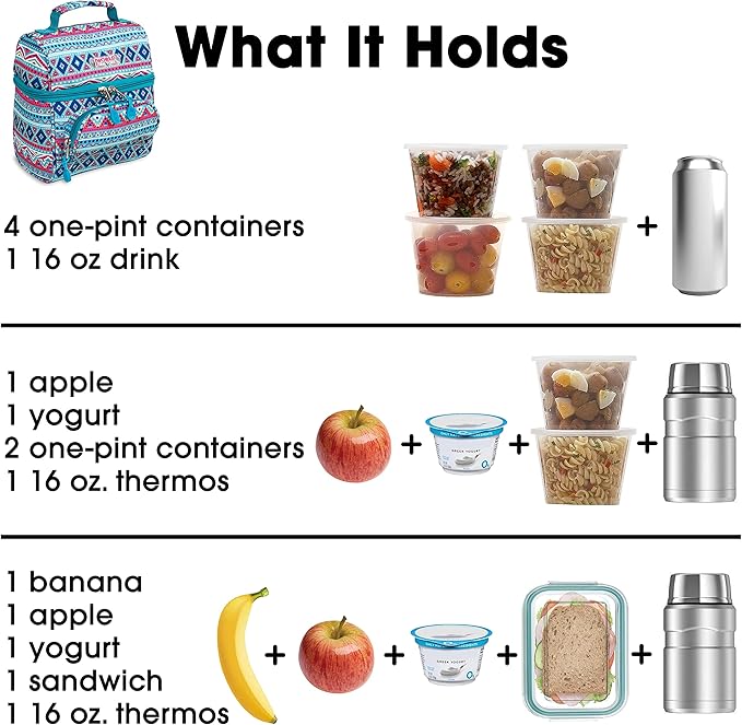 J World Corey Kids Lunch Bag. Insulated Lunch-Box for Boys Girls, Mint Tribal