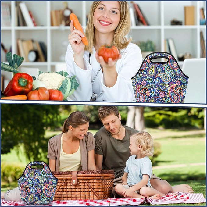 LOVAC Neoprene Lunch Bag, Thick Insulated Lunch Bag - Durable & Waterproof Lunch Tote With Zipper For Outdoor Travel Work(Retro2)