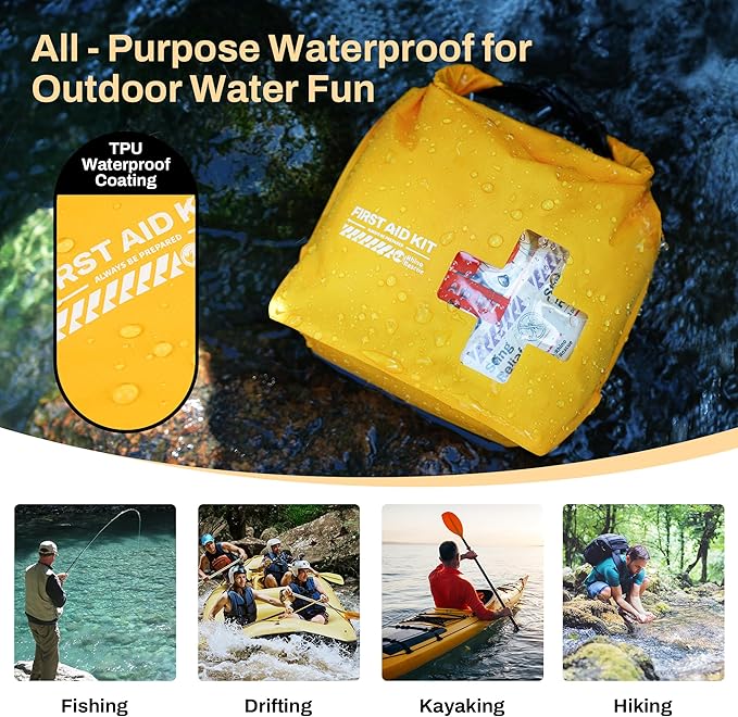 RHINO RESCUE Waterproof First Aid Kit, Lightweight Boat Dry Bag, Emergency Survival Supplies for Outdoor Kayak Floating Swimming & Camping (Orange)
