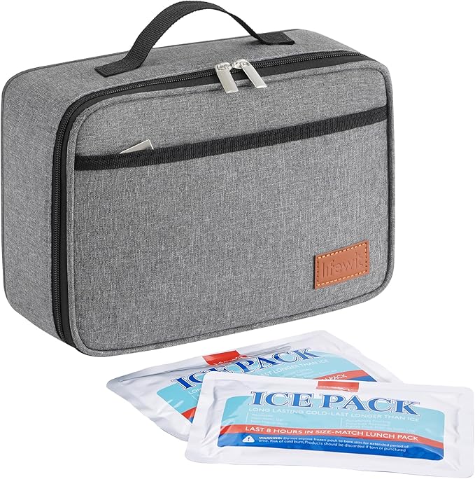 Lifewit Freezable Lunch Box, Insulated Reusable Lunch Bag with 2 Ice Packs, Mini Cooler Snack Bag for Bento Box for Salad, Sandwich, Snacks fo Men Women for Work, Gray 5L