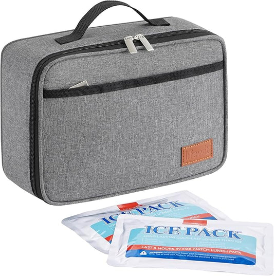Lifewit Freezable Lunch Box, Insulated Reusable Lunch Bag with 2 Ice Packs, Mini Cooler Snack Bag for Bento Box for Salad, Sandwich, Snacks fo Men Women for Work, Gray 5L