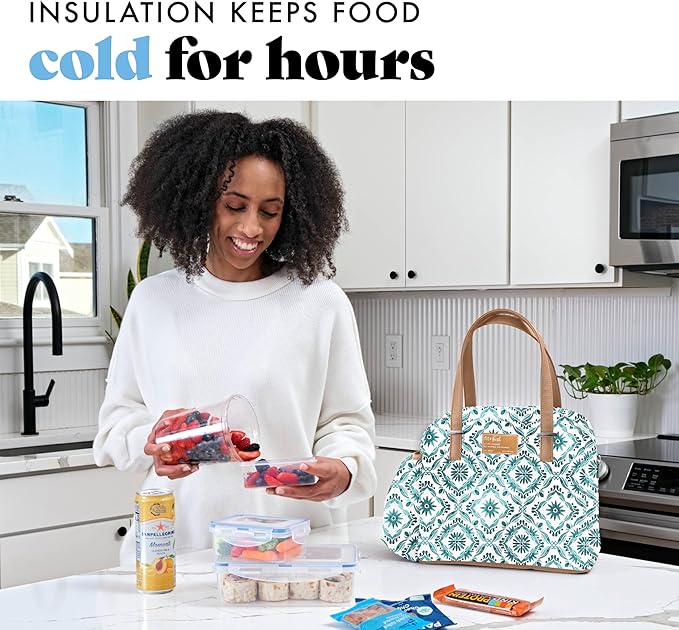 Fit & Fresh Lunch Bag For Women, Insulated Womens Lunch Bag For Work, Leakproof & Stain-Resistant Large Lunch Box For Women With Expandable Bottle Pocket, Zipper Closure Laketown Lunch Bag Aqua