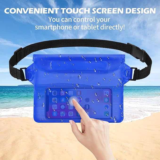 2-Pack Waterproof Pouch with Adjustable Waist Strap, Waterproof Dry Bag, Keeps Cell Phones and Valuables Safe and Dry, Perfect for Kayaking, Beach, Camping and Swimming (Black)