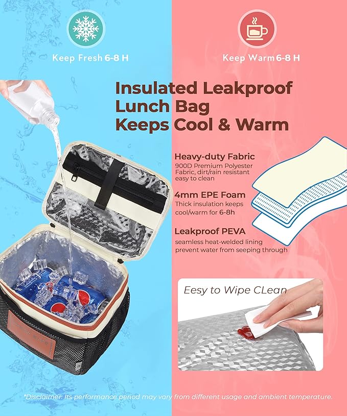 SUNNY BIRD Insulated Lunch Bag with Foldable and Leakproof Design, Thermally Insulated, Shoulder Strap for Women, Men and Teen (White 002)