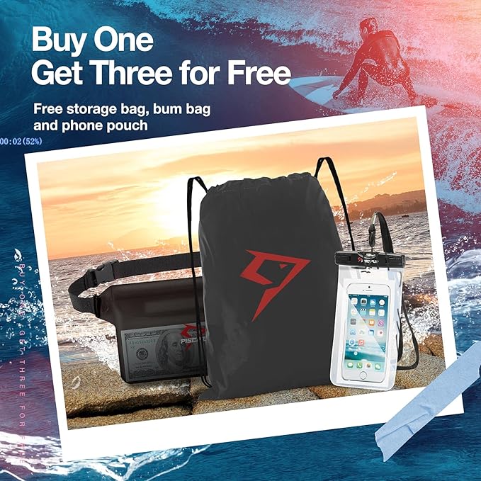 Piscifun Dry Bag Waterproof, Lightweight Dry Backpack with Waist Pouch and Phone Case for Kayaking, Boating 10L 20L 30L