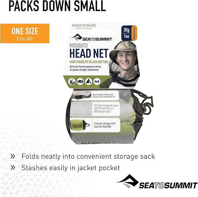 Sea to Summit Permethrin-Treated Mosquito Head Net Mesh Face Cover for Insects and Bugs