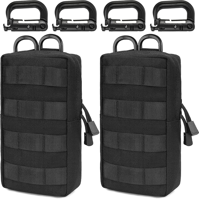 MUCHER 2 Pack Molle Pouches Tactical Pouches EDC Pouch Organizer Molle Bag Utility Pouch with 4 Carabiners for Outdoor Hiking Hunting Camping Training