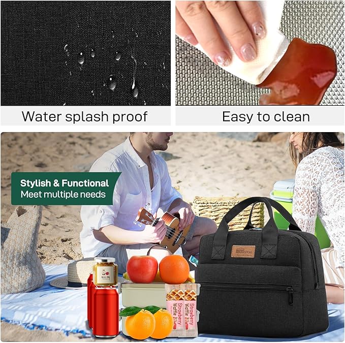 HOMESPON Insulated Lunch Bag for Women Men Lunch Box Cooler Lunch Tote for Work Picnic (Black)