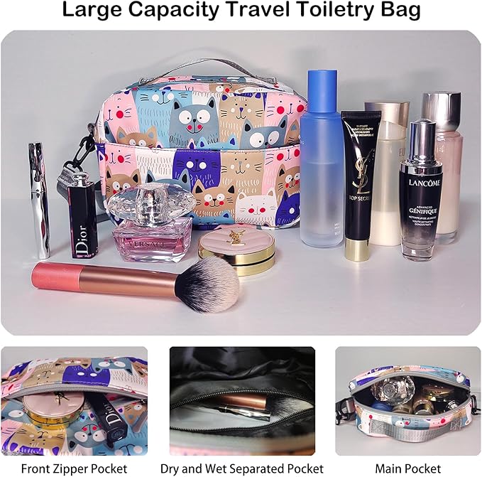 Travel Duffle Bag Weekender Overnight Bag Gym Tote with Wet Pocket for Women Girls Workout Duffel Bag Water Resistant (W-Cute Cats+Toiletry Bag)
