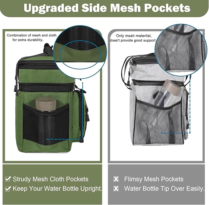 GLENKEY Double Deck Insulated Lunch Box, Expandable Xlarge Lunch Bag Leakproof Cooler Bag Lunch Pail for Men Women Adults Work Shifts Travel Daytrip,22L,Army Green