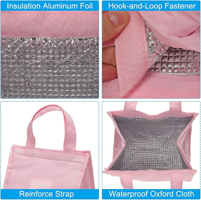 PATIKIL Insulated Lunch Bags, 8"x5"x9" Reusable Bento Bags Thermal Lunch Tote Portable Food Containers Bag for Men and Women, Pink