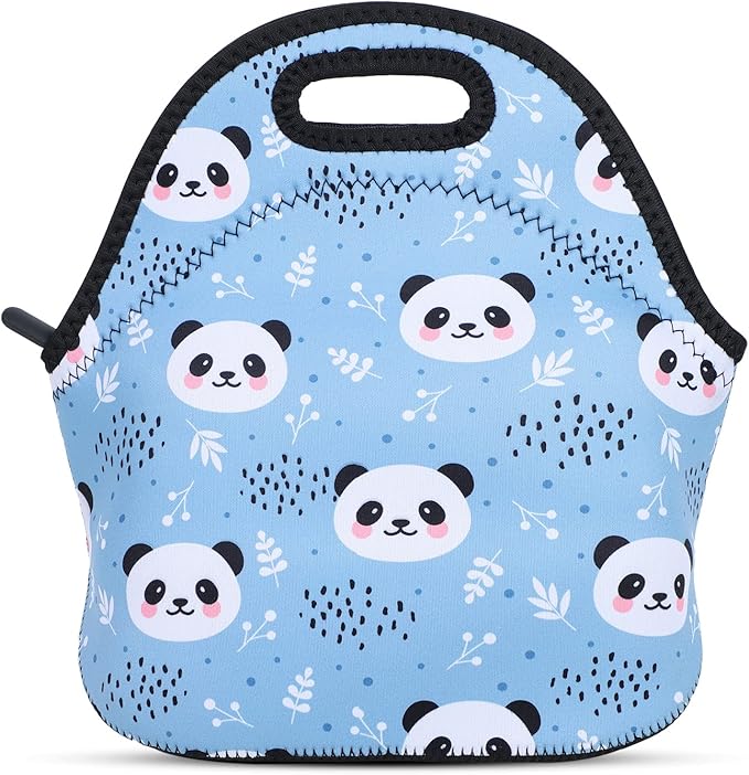 Violet Mist Panda Neoprene Lunch Bag for Women Kawaii Cute Insulated Lunch bags Handbag Reusable Lunch Box Gift for Women Work Picnic Office Christmas Gift