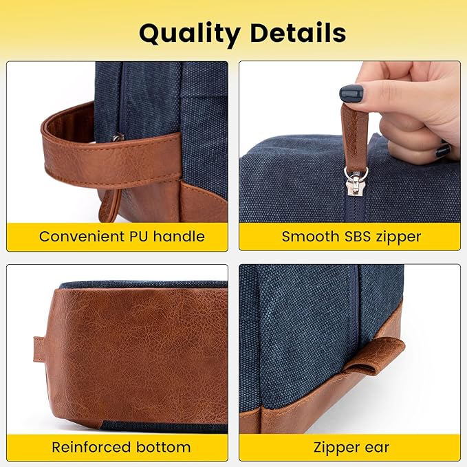 Vorspack Large Toiletry Bag Hanging Dopp Kit for Men Water Resistant Canvas Shaving Bag with Large Capacity for Travel - Navy Blue