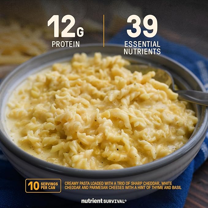 Nutrient Survival MRE Triple Cheese Mac, Ready to Eat Meals (10 Servings) Freeze Dried Prepper Supplies & Emergency Food Supply, 40 Essential Nutritients, Shelf Stable Up to 25 Years, One Can