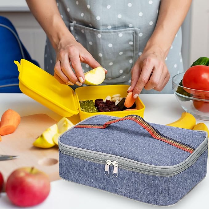 PATIKIL 12"x9"x3" Insulated Lunch Bags, Portable Food Containers Bag Flat Bento Bags Reusable Thermal Lunch Pail for Men and Women, Blue