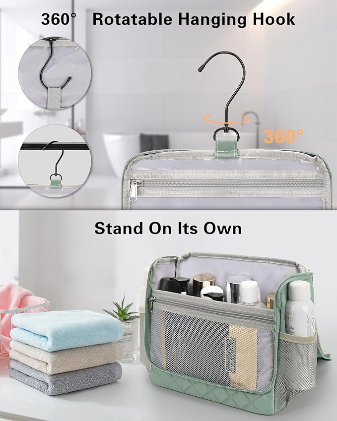 Relavel Toiletry Bag for Men, Hanging Travel Makeup Bag for Women, Waterproof Large Cosmetic Organizer Multiple Compartments for Accessories, Full Sized Toiletries Dopp Kit Shaving Bag (Green, Medium)