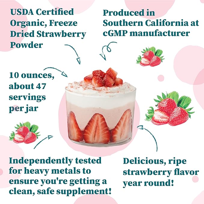 Nature Restore USDA Certified Organic Freeze Dried Strawberry Powder, 10 Ounces, Non GMO, Gluten Free, Vegan