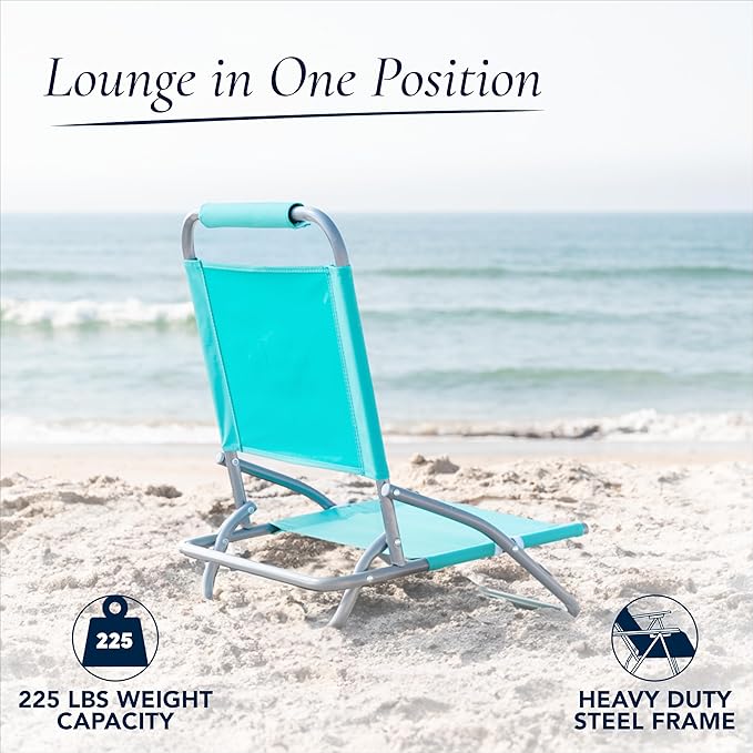 Caribbean Joe Folding Beach Chair, 1 Position Lightweight and Portable Foldable Outdoor Camping Chair, Teal