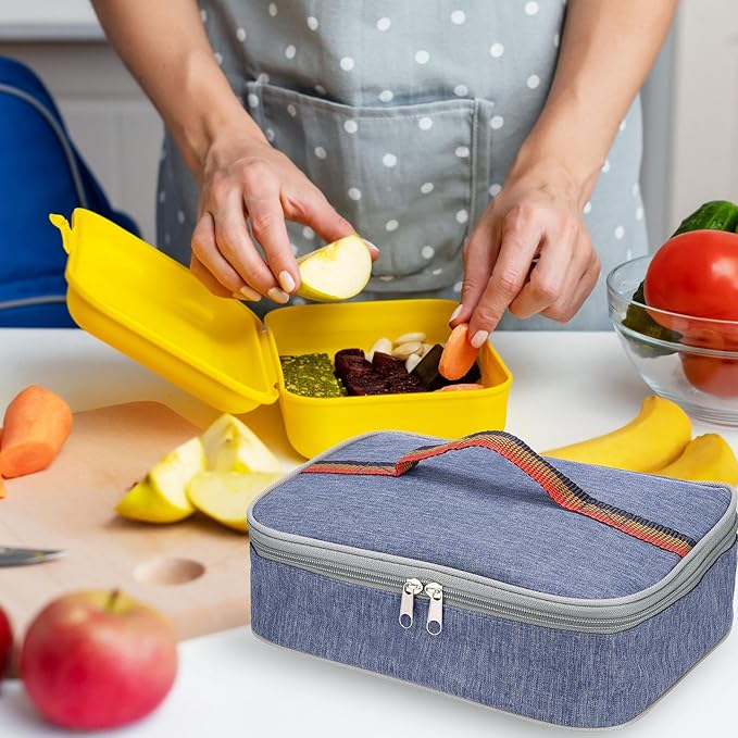 PATIKIL 9"x6"x3" Insulated Lunch Bags, Portable Food Containers Bag Flat Bento Bags Reusable Thermal Lunch Pail for Men and Women, Blue