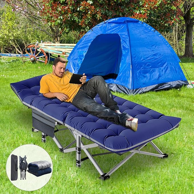 ABORON Oversized Folding Camping Cot for Adults, Double Layer 1200D, 500lb Capacity, Heavy Duty Guest Cot with Mat & Carrying Bag for Indoor & Outdoor Use
