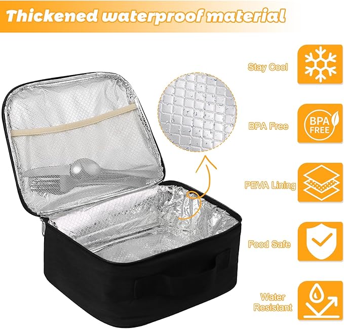 Lunch Box for Men - Reusable Lunch Bag Men Adult Women- Insulated LunchBox for Office Hiking Camping (Black)