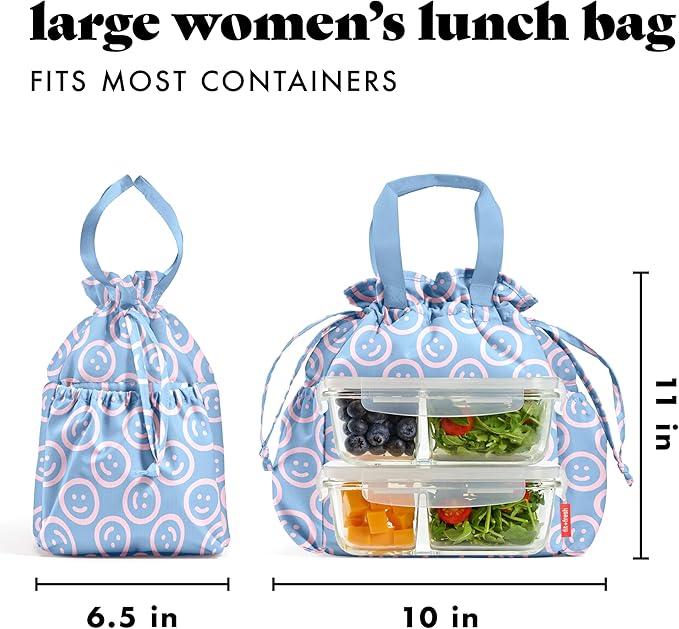 Fit & Fresh Lunch Bag For Women, Insulated Womens Lunch Bag For Work, Stain-Resistant Large Lunch Box For Women With Containers, Cinch Closure Cromwell Bag, All Smiles Bubble Gum