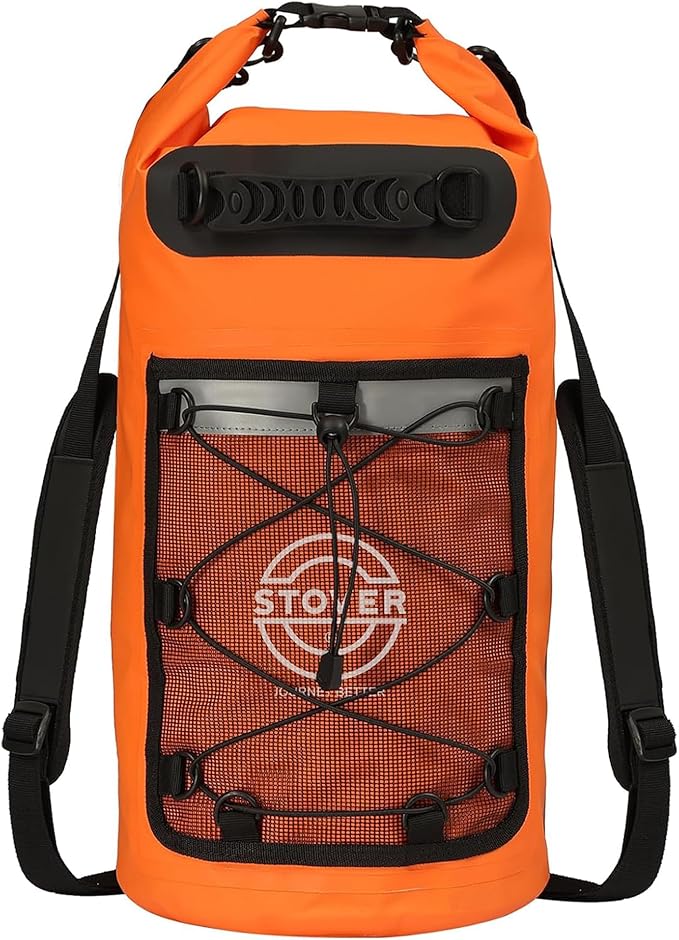 STOVER 5/10/25/30/40/55L Waterproof Dry Backpack- Medium Floating Dry Bag for Kayaking, Travel, Tubing, Hiking, Fishing, Camping, Motorcycles & the Beach, Heavy-Duty Roll Top Men/Women (Orange)