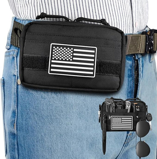 MOZETO Belt Pouches for Men, Water Resistant Small Belt Bag with USA Flag Patch, Pocket Organizer Storage EDC Gear for Work, Travel, Hiking