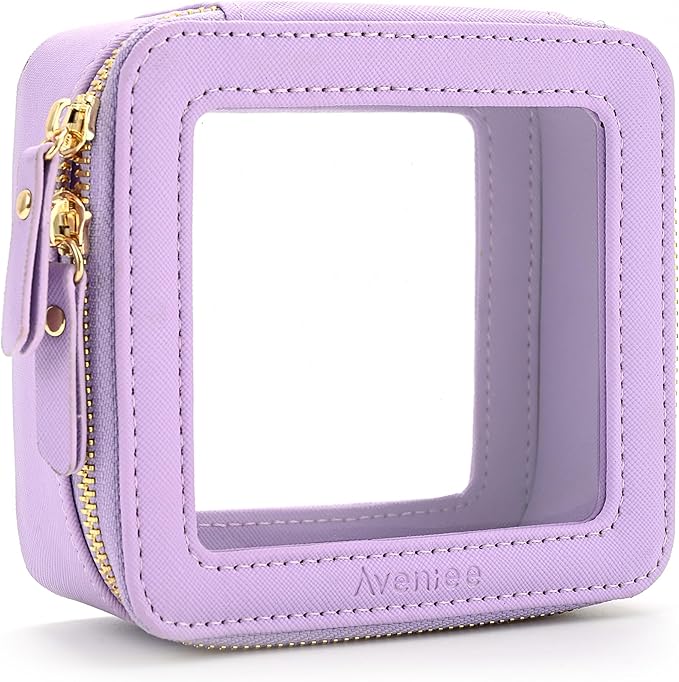 Aveniee Mini Clear Makeup Bag, Small Cosmetic Bags Travel Toiletry Bag, TSA Approved Clear Makeup Case Pouch with Zipper, Car Organizer Essentials for Women Men(Lilac)