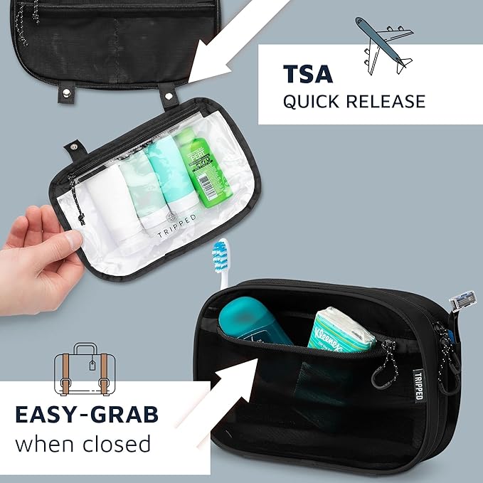 Toiletry Bag Kit Set: Hanging Travel Toiletry Bag + 311 TSA Cosmetic Liquid Bag + Ultralight Accessory Organizer Pouch