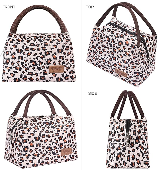 Buringer Insulated Lunch Bag Lunch Box for Women Men Adult Lunch Tote for Work Picnic Travel (Leopard Print)
