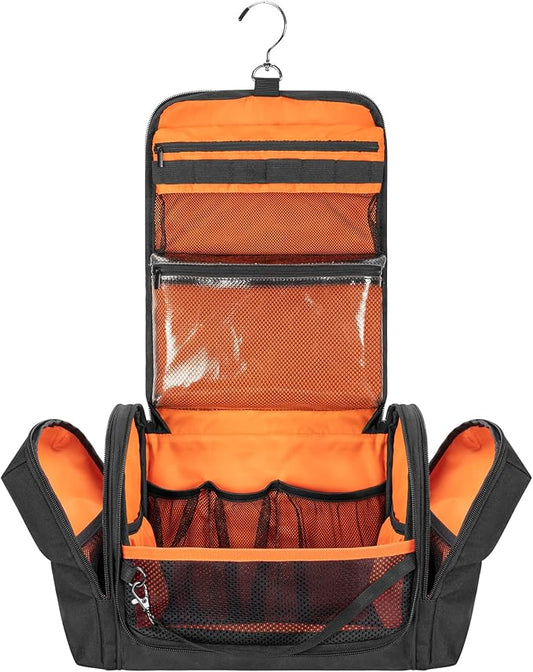 Tactical Toiletry Travel Bag for Men, Hanging Dopp Kit Hygiene Bag Shower Organizer with Hook for Toiletries and Shaving Care, Black (Empty Bag)