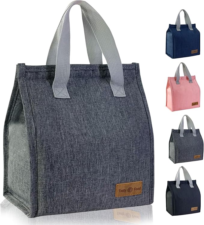 Mziart Minimalist Lunch Bag, Reusable Insulated Lunch Bag for Women Men Lunch Box Container Leakproof Simple Bento Lunch Tote Adults Lunch Cooler Bag for Work Office Picnic or Travel (Grey)