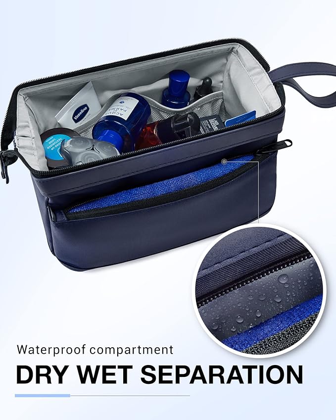 BAGSMART Toiletry Bag for Men, Wide Opening Dopp Kit Water Resistant Shaving Hygiene Organizer for Bathroom, Travel Essentials, Navy