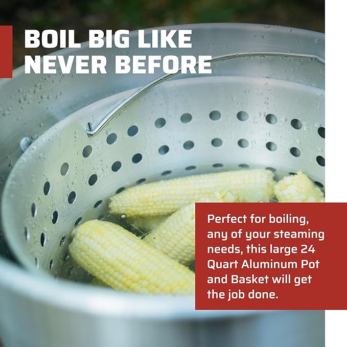Camp Chef Aluminum Pot & Basket - Includes Lid, Basket & Removal Hook - Perfect for Boiling, Simmering & Steaming - Easy-to-Clean Cooking Pot - 24 Quart Pot