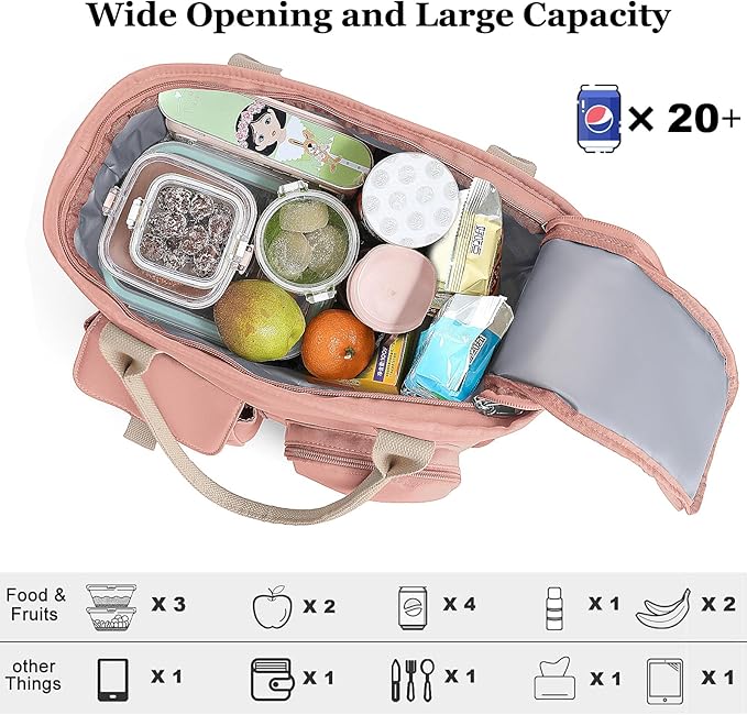 Hafmall 16L Large Pink Lunch Bag for Women, Loncheras para Mujer, Insulated Adult Lunch Tote Box for Work, 4.5Gallon