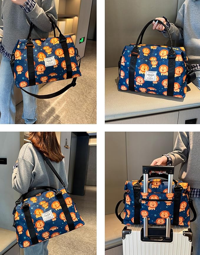 Travel Duffle Bag Weekender Overnight Bag Gym Tote Bag with Wet Pocket for Women Girls Workout Duffel Bag Water Resistant (Cute Lions)