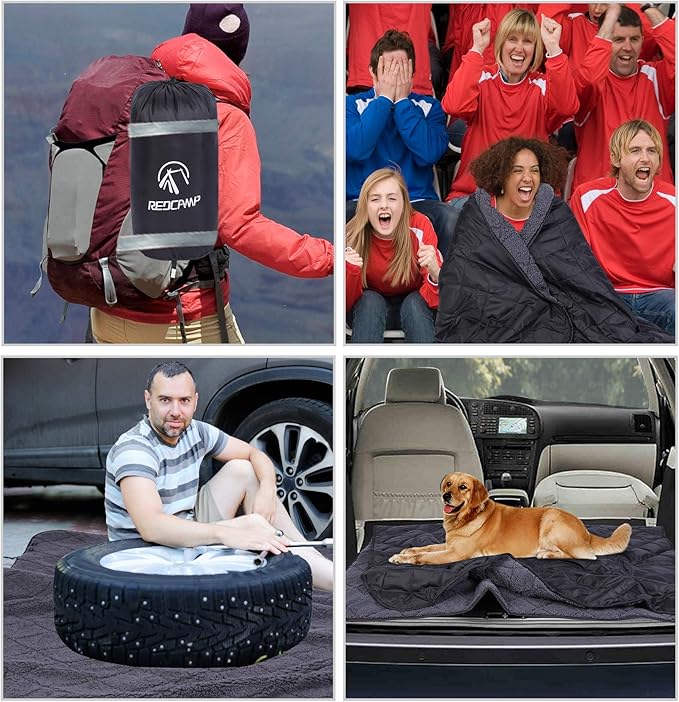 REDCAMP Large Camping Blanket with Sherpa Lining, Cold Weather Warm Outdoor Blanket Windproof for Camping Stadium, Machine Washable 59"x 79"