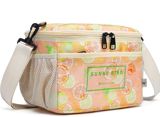 SUNNY BIRD Foldable Insulated Lunch Bag Leakproof Thermal Lunch Box for Women Men Teen with Shoulder Strap (Grapefruit Pink)