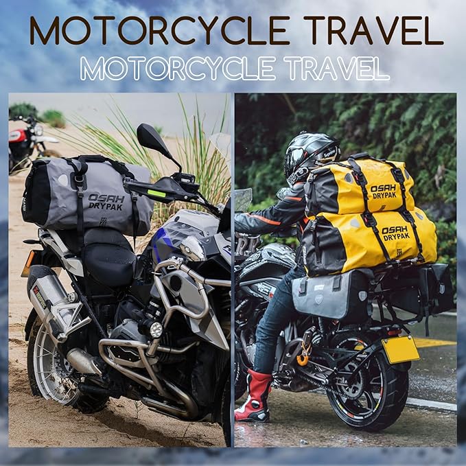 Waterproof Duffel Bag - Motorcycle Dry Bag Tail Bag with Large Storage Space, Waterproof Luggage Duffle Bags with Outer Mesh Zipper Pocket for Camping, Kayaking, Fishing & Traveling