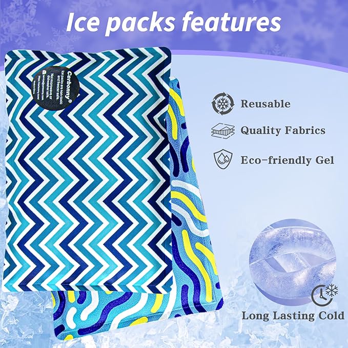 Cerbonny Ice Packs For Lunch Boxes,Ice Packs Reusable for Lunch Box,Cooler Ice Packs For Lunch Bag,Freezer Packs Fit For Beach Bags,Lunch Box Ice Packs,Fit for 3+,Pack of 4