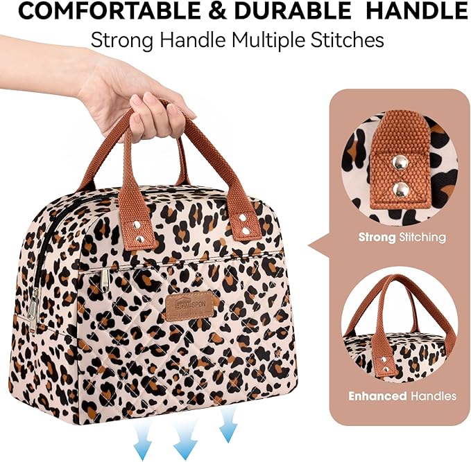 HOMESPON Insulated Lunch Bag for Women Men Adults Lunch Tote with Front Pocket Lunch Box Container Cooler Bag for Work Picnic (Leopard Print)