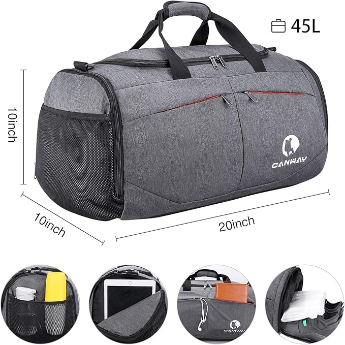 Canway Sports Gym Bag, Travel Duffel bag with Wet Pocket & Shoes Compartment for men women, 45L/40L, Lightweight