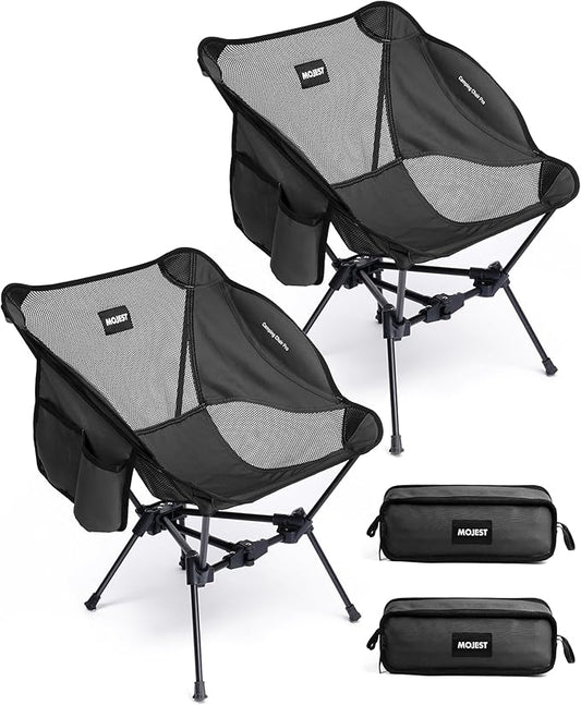 Portable Camping Chair – Compact Lightweight Folding Chair for Adults, Supports 330 lbs – Ideal for Backpacking Hiking, Fishing, Beach, Picnic & Lawn (2 Pack, Black)