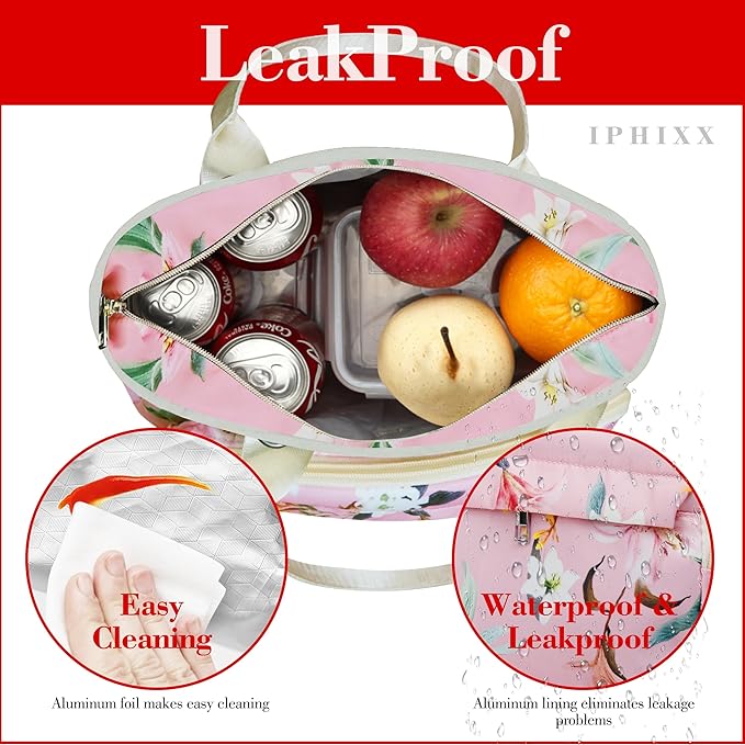 Lunch Bag Women Insulated Lunch Box for Women Adults - Leakproof Large Purse Lunch Tote Bags with Adjustable Shoulder Strap Zipper Side Pockets for Work