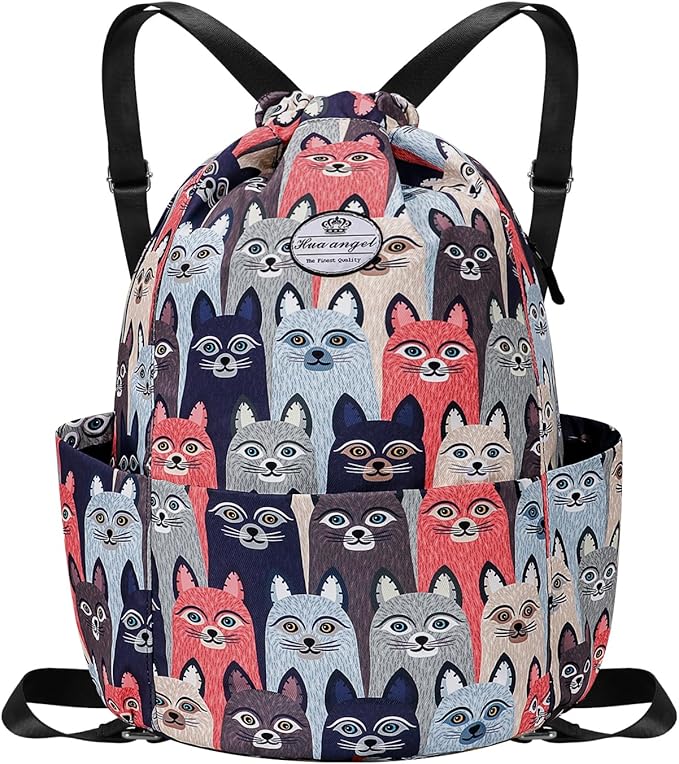 HUA ANGEL Floral Print Drawstring Bag - Lightweight Waterproof Cinch Sackpack with Side Pocket for Men & Women Travel Gym Bag