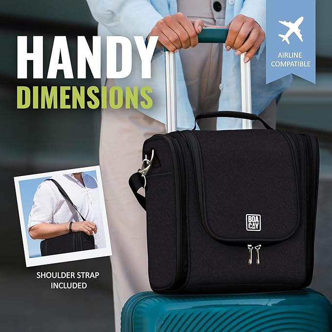 BOACAY Extra Large Hanging Travel Toiletry Bag for Women and Men, Makeup Bag, Bathroom & Shower Organizer Kit for Accessories, Cosmetics, Essentials